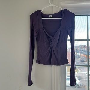 SUNDAY BEST KNOT FRONT LAVENDER LONG SLEEVE RIBBED TOP